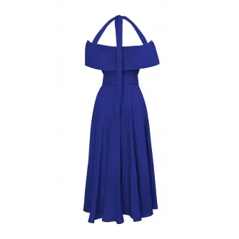 Alina Cernatescu, Rochie din amestec de in evazata cu slit lateral adanc Chimera, Royal Blue, M