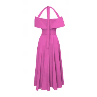 Alina Cernatescu, Rochie din amestec de in evazata cu slit lateral adanc Chimera, Roz fandango, L