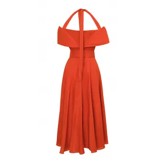 Alina Cernatescu, Rochie halter midi cu decolteu pe umeri, Corai, S