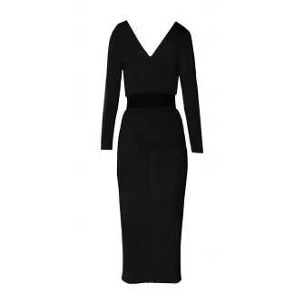 Alina Cernatescu, Rochie midi cu decolteu in V si curea Sting, Negru, XS