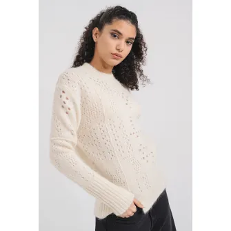 AllSaints, Pulover regular-fit cu decolteu la baza gatului, Alb optic, XS