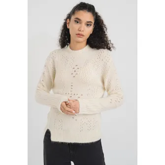 AllSaints, Pulover regular-fit cu decolteu la baza gatului, Alb optic, XS