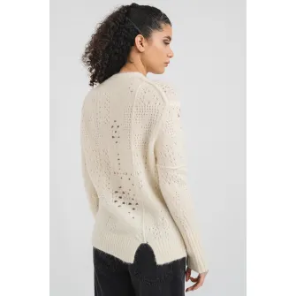 AllSaints, Pulover regular-fit cu decolteu la baza gatului, Alb optic, XS