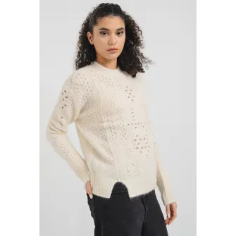 AllSaints, Pulover regular-fit cu decolteu la baza gatului, Alb optic, XS