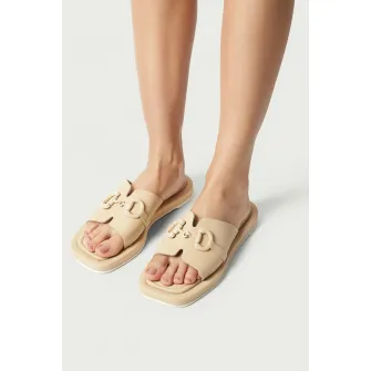 ALURA, Pantofi din piele cu aplicatie metalica Kara, Bej, 36