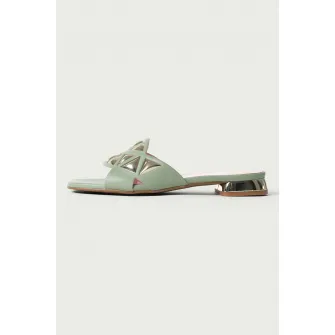 ALURA, Papuci din piele Mia, Verde deschis, 39