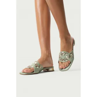 ALURA, Papuci din piele Mia, Verde deschis, 39