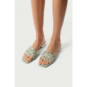 ALURA, Papuci din piele Mia, Verde deschis, 39