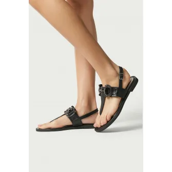 ALURA, Sandale din piele cu bareta separatoare si aplicatii metalice Rafaella, Negru, 36