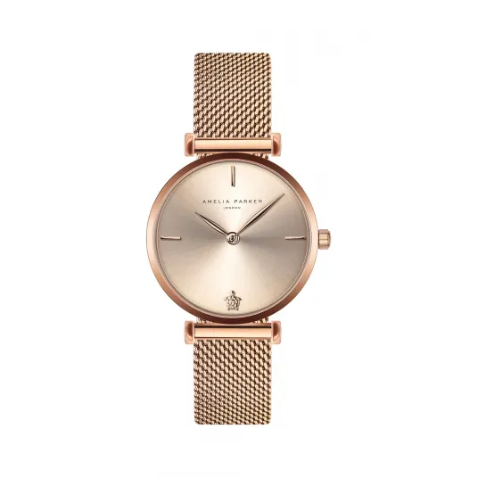 Amelia Parker, Ceas quartz cu bratara cu model plasa, Auriu rose
