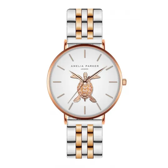 Amelia Parker, Ceas quartz cu model bicolor, Auriu rose, Argintiu