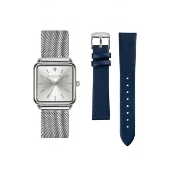 Amelia Parker, Ceas quartz cu o curea intersanjabila din piele, Argintiu/Bleumarin