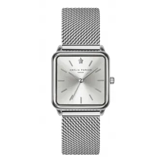Amelia Parker, Ceas quartz cu o curea intersanjabila din piele, Argintiu/Bleumarin