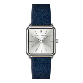 Amelia Parker, Ceas quartz cu o curea intersanjabila din piele, Argintiu/Bleumarin