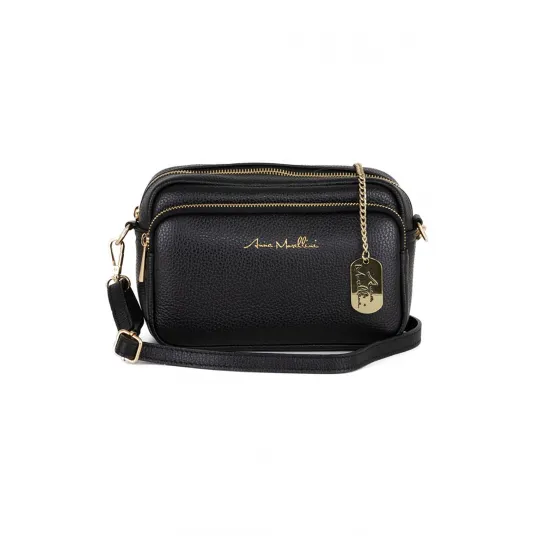 Anna Morellini, Geanta crossbody din piele cu accesoriu logo, Negru