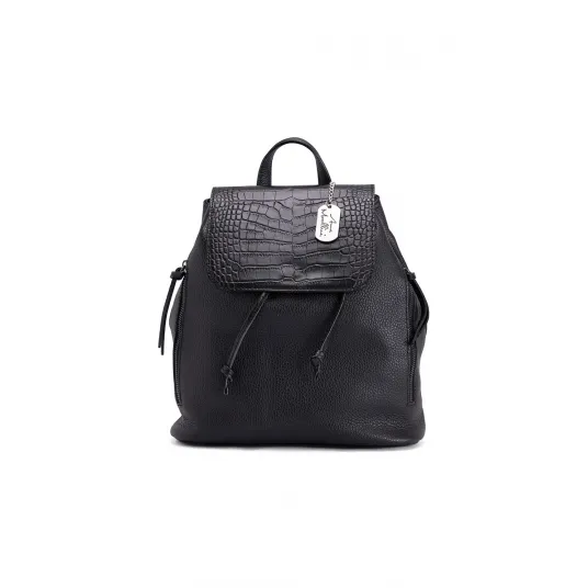 Anna Morellini, Rucsac de piele cu clapa si bretele ajustabile, Negru