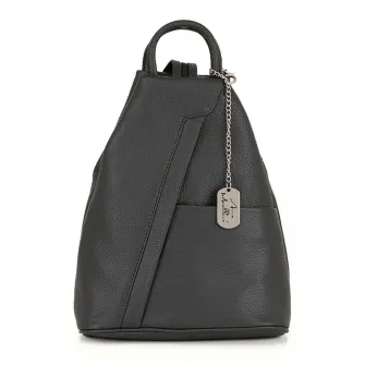 Anna Morellini, Rucsac din piele cu accesoriu logo, Gri inchis