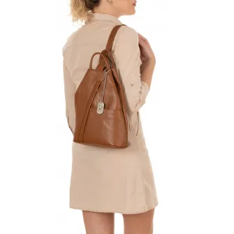 Anna Morellini, Rucsac din piele cu accesoriu logo, Maro