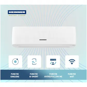 Aparat de aer conditionat Heinner Pearl 12000 BTU Wi-Fi, Clasa A+++/A+++, AI Smart, functie Follow/Avoid you, HAC-HS12EYEWIFI+++, alb