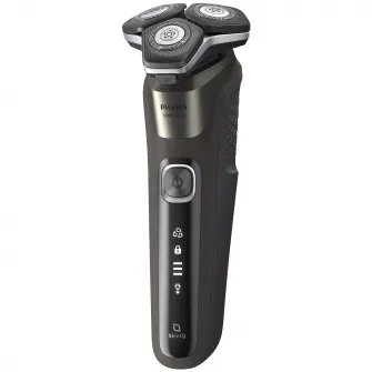 Aparat de barbierit Philips Shaver Seria 5000 S5886/30, barbierit umed şi uscat, tehnologie SkinIQ, fara fir, capete flexibile 360°, display LED, senzor Power Adapt, lame auto-ascutire, lama de tuns integrata, 60 min, toc transport, suport incarcare, Maro
