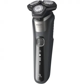 Aparat de barbierit Philips Shaver Seria 5000 S5887/10, barbierit umed/uscat, tehnologie SkinIQ, fara fir, capete flexibile 360°, display LED, senzor Power Adapt, lame auto-ascutire, lama de tuns integrata, 60 min, husa, Gri carbon