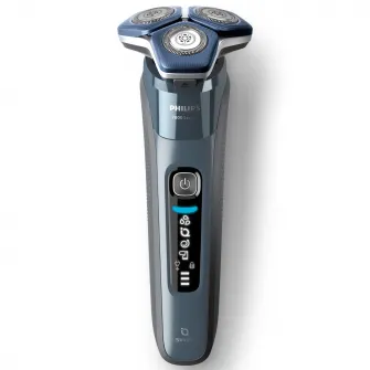 Aparat de barbierit Philips Shaver Seria 7000 S7882/55, barbierit umed/uscat, tehnologie SkinIQ, capete flexibile 360°, display LED, senzor Motion Control, senzor Power Adapt, lame auto-ascutire, 60 min, suport de incarcare, toc de transport, Ice Blue