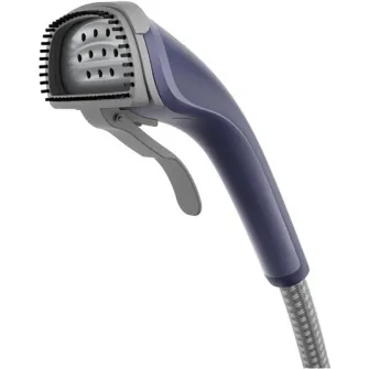 Aparat de calcat cu abur de inalta presiune Electrolux Refine 700 E7US1-4MN, 2-in-one, suport pentru calcare orizontala sau verticala, umeras haine, 1800W, jet abur 36 g/ min, 5 bari, 2.5 l, manusa cu protectie termica, perie haine, albastru