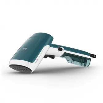 Aparat de calcat vertical cu abur Tefal Access Steam First DT6131E0, 1300W, abur variabil 0-20 g/min, rezervor apa 70 ml, incalzire rapida in 15s, functie auto OFF, perie tesaturi, alb/albastru