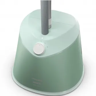 Aparat de calcat vertical cu picior Philips STE1010/70, picior ajustabil pe inaltime, putere 1600W (240V), 2 setari pentru abur, debit abur 35g/min, manusa, capacitate rezervor 1.8L, verde
