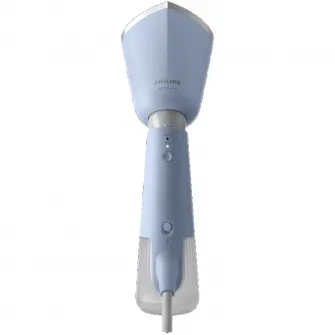 Aparat de calcat vertical portabil Philips STH5020/20 Seria 5000 , 1300W, debit de abur 24 g/min, rezervor de apa 120 ml, talpa metalica, cap reglabil pentru calcare verticala si orizontala, saculet depozitare/ manusa (2in1), albastru deschis