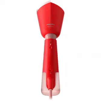 Aparat de calcat vertical portabil Philips STH5020/40 Seria 5000, 1300W, debit de abur 24 g/min, rezervor de apa 120 ml, talpa metalica, cap reglabil pentru calcare verticala si orizontala, saculet dezozitare/ manusa (2in1), culoare: corai