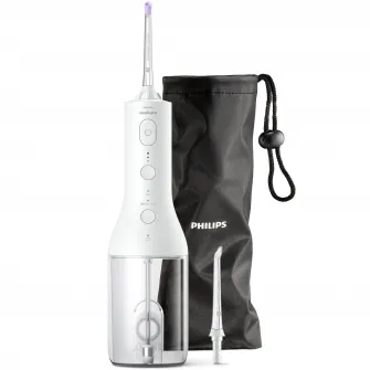 Aparat de curatare interdentara Philips Sonicare Power Flosser HX3826/31, tehnologie QuadStream, 2 capete de curatare, 2 moduri de curatare, 3 niveluri de intensitate, husa, Alb