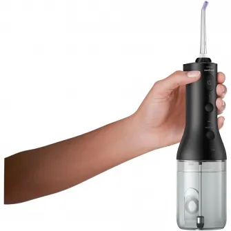 Aparat de curatare interdentara Philips Sonicare Power Flosser HX3826/33, tehnologie QuadStream, 2 capete de curatare, 2 moduri de curatare, 3 niveluri de intensitate, husa, Negru
