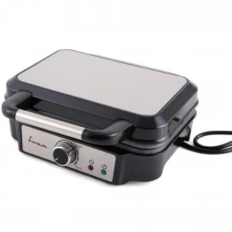 Aparat de facut gofre Fram FAG-M1000BKSS, 1000W, capacitate 2 gofre, placi fixe cu invelis antiaderent, temperatura ajustabila, indicator luminos, decoratiune inox capac, maner si panel, negru/gri
