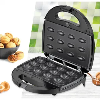 Aparat de facut nuci Heinner Dessert Supreme HNM-750BKS, 750W, capacitate 12 bucati, placi detasabile cu Г®nvelis neaderent, indicator luminos, manere termoizolate, Negru