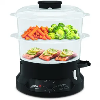 Aparat de gatit cu aburi TEFAL MiniCompact VC139810,800W, 6L, preparare 2 retete simultan, 2 compartimente, timer 60 min, indicator nivel apa, negru