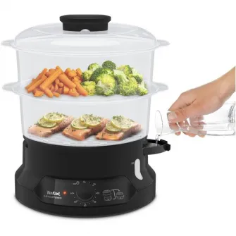 Aparat de gatit cu aburi TEFAL MiniCompact VC139810,800W, 6L, preparare 2 retete simultan, 2 compartimente, timer 60 min, indicator nivel apa, negru