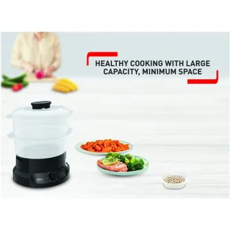 Aparat de gatit cu aburi TEFAL MiniCompact VC139810,800W, 6L, preparare 2 retete simultan, 2 compartimente, timer 60 min, indicator nivel apa, negru