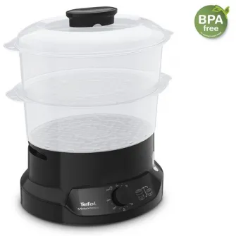 Aparat de gatit cu aburi TEFAL MiniCompact VC139810,800W, 6L, preparare 2 retete simultan, 2 compartimente, timer 60 min, indicator nivel apa, negru