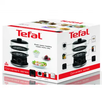 Aparat de gatit cu aburi Tefal VC1401, 900W, Timer, oprire automata, depozitare compacta, grile detasabile, Negru