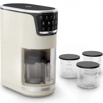 Aparat de inghetata Tefal Dolci IG602AE0, 10 programe, capacitate 3 x 0.46L, recipiente din tritan, tehnologia unica 1-Step Perfector, program curatare automata, program Auto Mix-In, crem & negru