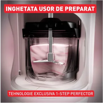 Aparat de inghetata Tefal Dolci IG602AE0, 10 programe, capacitate 3 x 0.46L, recipiente din tritan, tehnologia unica 1-Step Perfector, program curatare automata, program Auto Mix-In, crem & negru