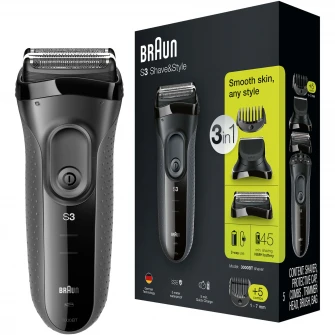 Aparat de ras electric Braun Series 3 3000BT ProSkin Wet&Dry, MicroComb, cap de tuns, 5 piepteni, Saculet de calatorie, Negru
