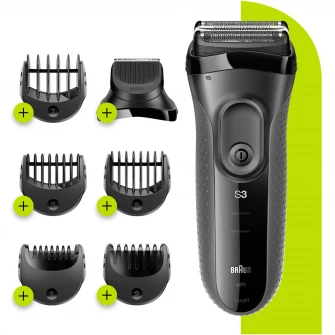 Aparat de ras electric Braun Series 3 3000BT ProSkin Wet&Dry, MicroComb, cap de tuns, 5 piepteni, Saculet de calatorie, Negru