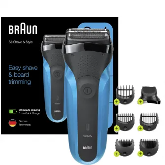 Электробритва Braun Series 3 310BT ProSkin Wet&Dry, MicroComb, триммерная головка, 5 гребней, черный/синий