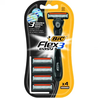 Aparat de Ras Hybrid pentru barbati BIC Flex 3, 3 lame, pachet standard, 4 bucati