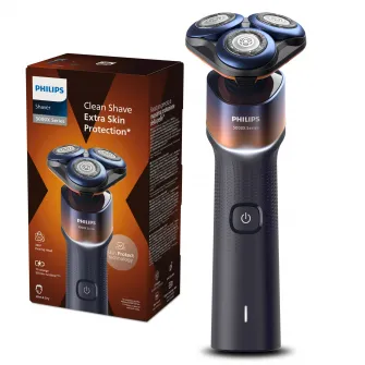 Aparat de ras PHILIPS Seria 5000 X5012/00, barbierit umed/uscat, tehnologie SkinProtect, capete flexibile 360, 50 de min, lame ComfortCut, Crom/Portocaliu