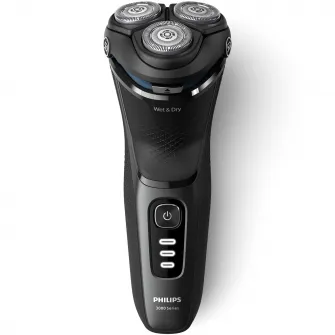 Aparat de ras Philips Shaver Seria 3000 S3244/12, barbierit umed şi uscat, fara fir, capete 5D pivotante si flexibile, lame autoascutire, 60 min, sistem de barbierire anticoroziune, capac de protectie, Negru