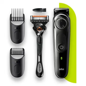 Aparat de tuns barba Braun Beard Trimmer BT3342, WetDry, buton rotativ de precizie, 39 de setari pentru lungime, 2 piepteni, Aparat de ras Gillette, Negru