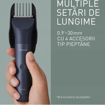 Aparat de tuns cu lame profesionale Panasonic MultiShape ER-CKL3-A301, 4 piepteni cu 15 setari de lungime, autonomie 70 min, quick charge 1H, acumulator Li-Ion, lavabil, husa transport, negru